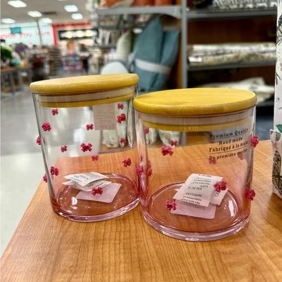 Viral Pink Bow Glass Containers Set of 2 - Picture 2 of 3